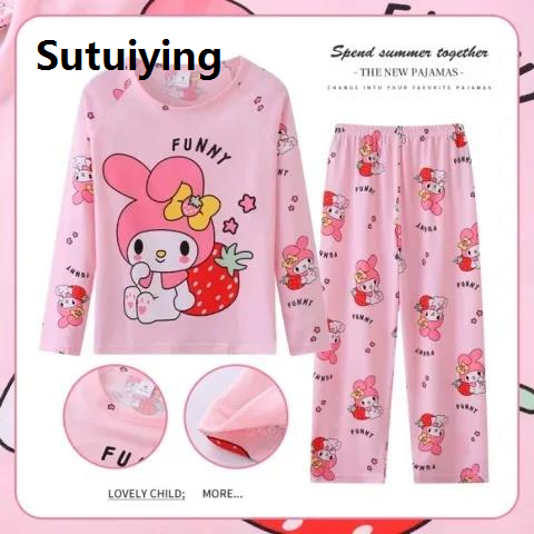 Sutuiying Stitch Sanrio spring and summer children's pajamas long-sleeved Original pullover casual printing boys and girls loose homewear