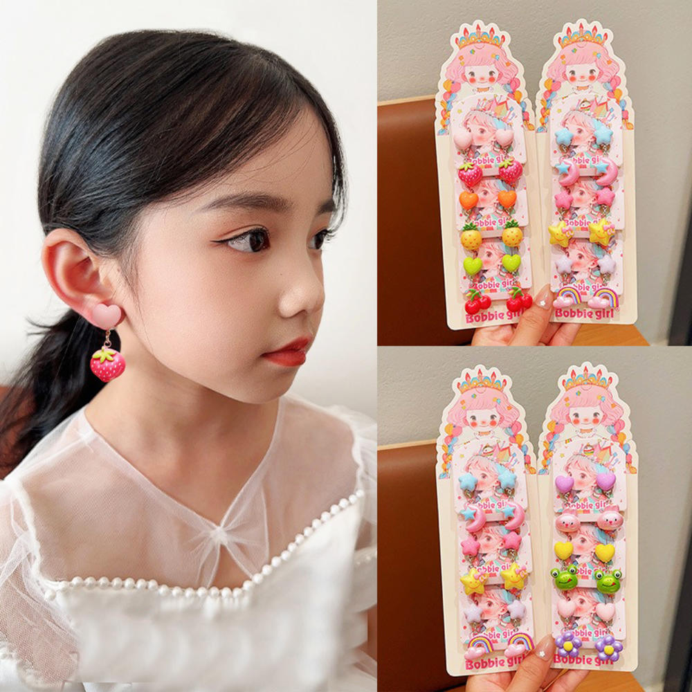 9 Colors Children'S Cartoon Ear Clips Girls' Clip-On Earrings No Ear Holes Cute for Little Girls Children Stage Performances