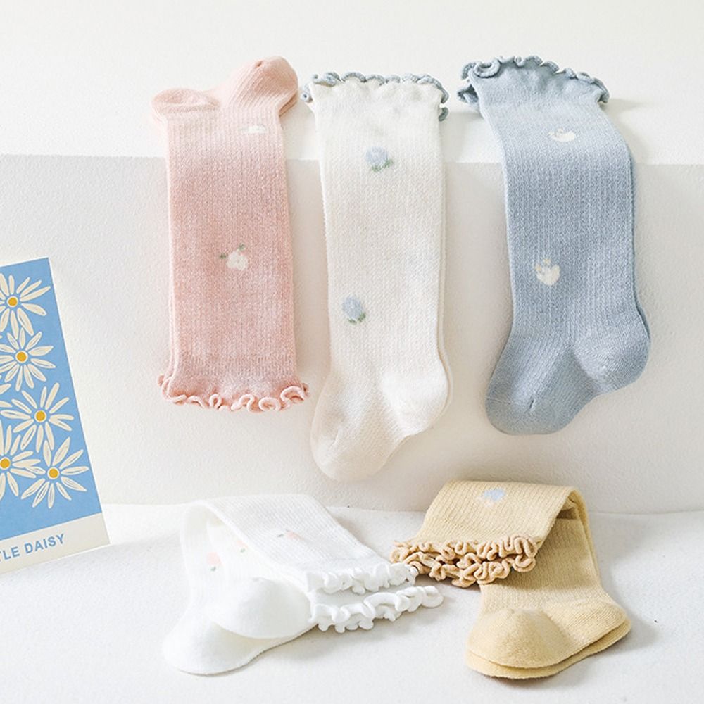 New Summer Ruffle Knee Socks Solid Color Mesh Long Stockings Breathable Elastic Baby Socks Newborn Baby
