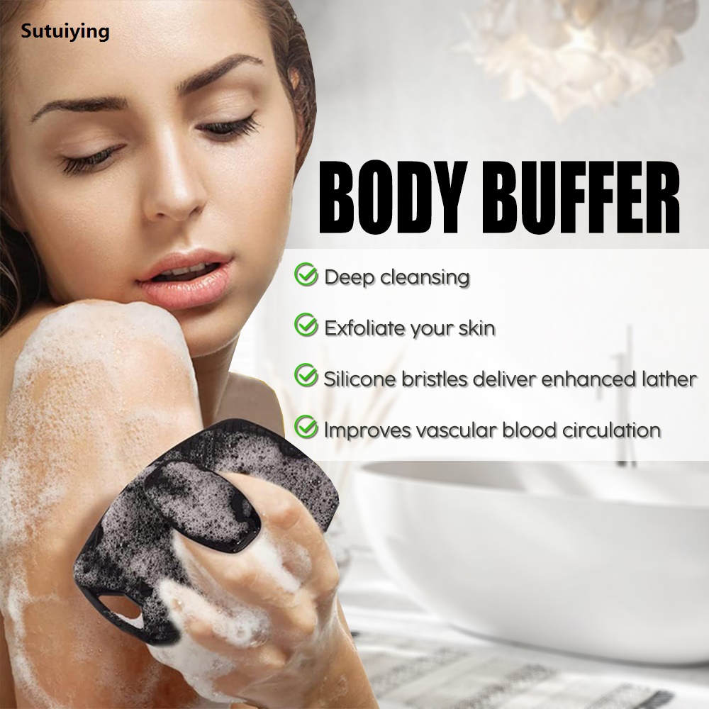 Sutuiying Silicone Body Scrubber Bath Wash Brush Exfoliating Loofah Body Brush Luxury Shower Face Scrubber Handle Wet Dry Brushing for Man Wom
