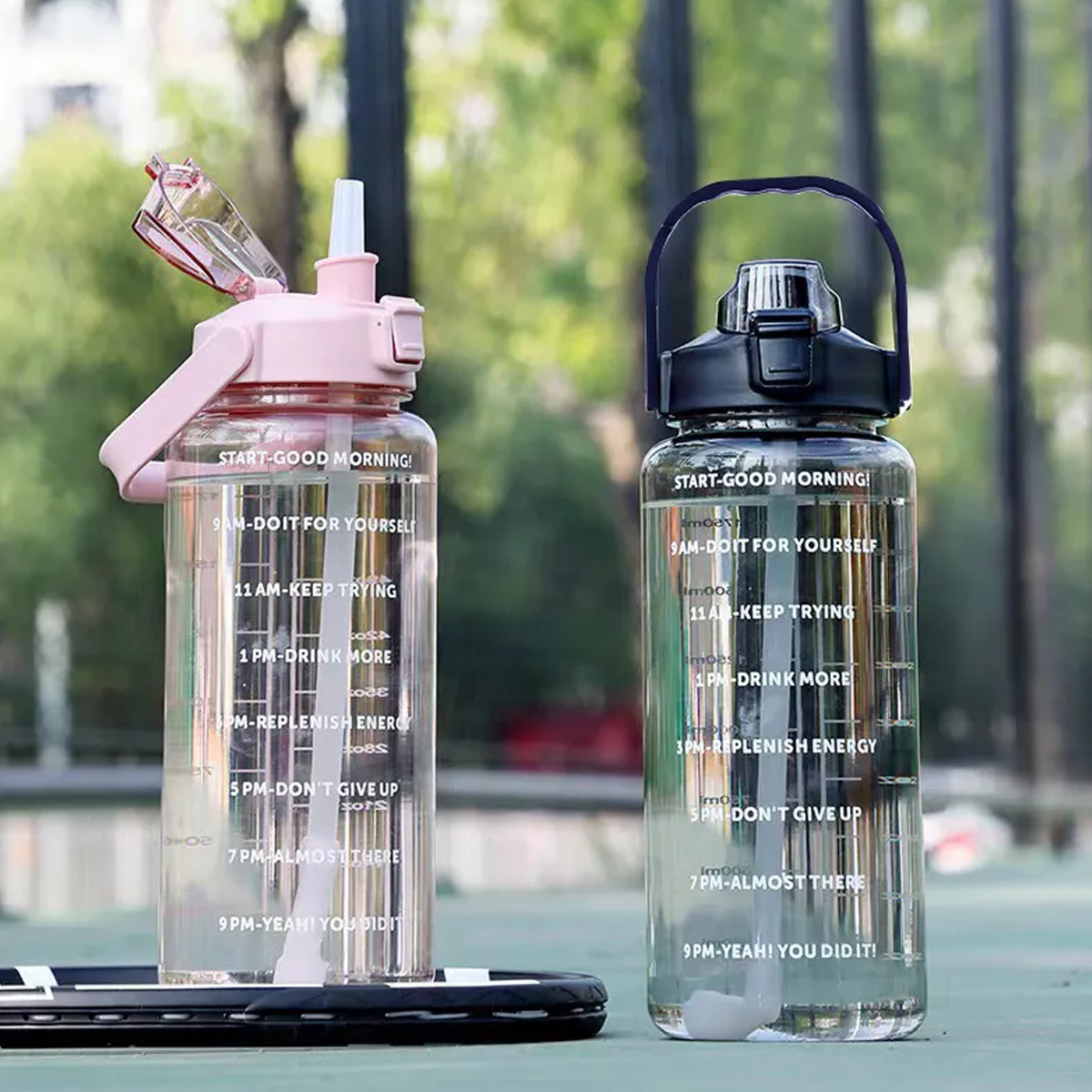 2 Liter Water Bottle with Straw Large Portable Travel Bottles Sports Fitness Cup Summer Cold Water with Time Scale