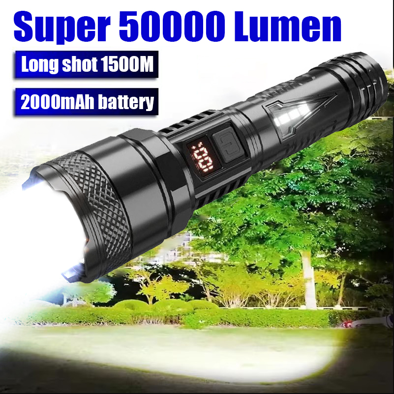 Fifty percent discount Super Bright 2000mAh Battery Flashlight Spotlight Emergency Tactical Torch Type C Charging Led Flashlights Outdoor Fishing Light