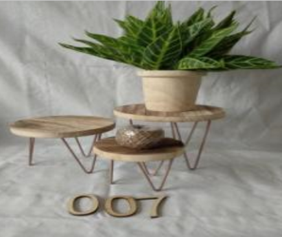 Set of 3 Wood Small End Table | Side Table | Plant Stand | Round Stool | with Iron Legs for Living Room Furniture Stool