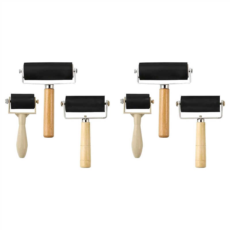 Kqueebee 6 Pack Rubber-Roller Brayer Rollers 1.4/2.4/4 Inch Art Craft Roller for Printmaking,Ink,Wallpapers Stamping Gluing Tools