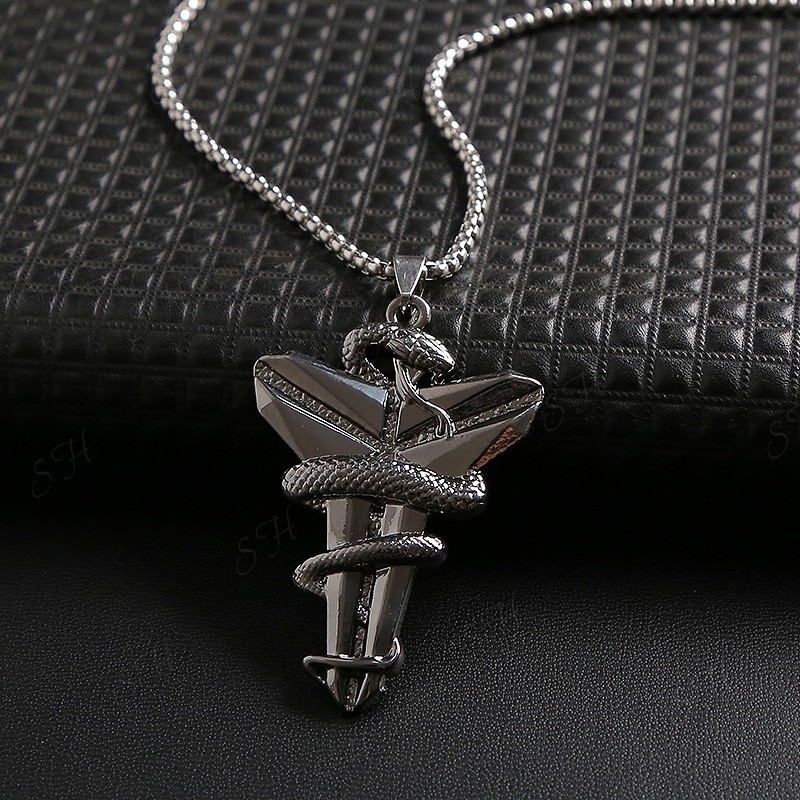【New Arrivals】Hip-hop Memorial Kobe Black Mamba Viper Cross Necklace Male and Female Basketball Fans Pendant Trendy All-match Accessories