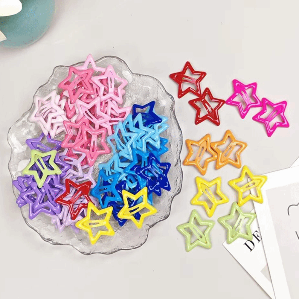 20PCS Cute Y2K Star BB Hair Clips Headwear Headdress Star Barrettes Dopamine Metal Snap Clip Girls