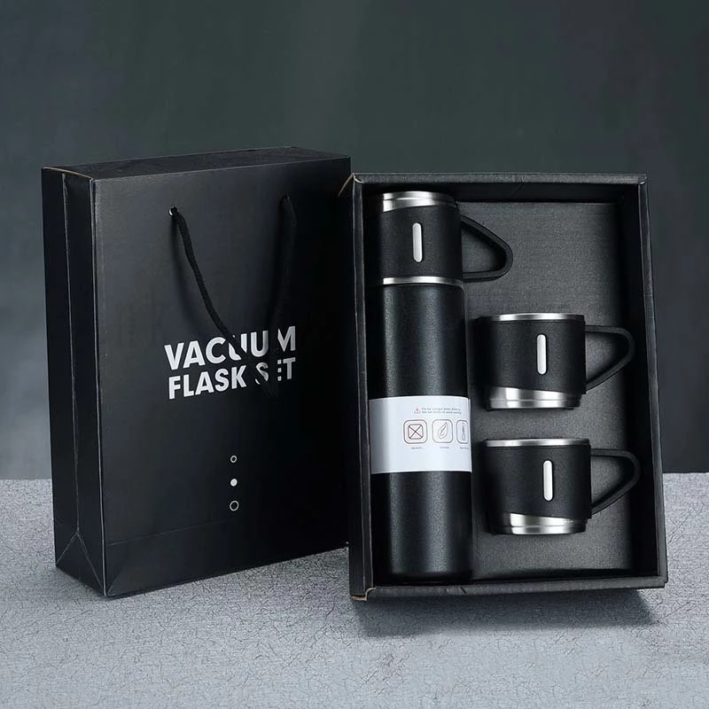 Spunky Add-ons 500Ml Thermos with 3 cups Stainless Steel Vacuum Flask Coffee Tumbler Travel Mug Thermos Water Bottle Gift box