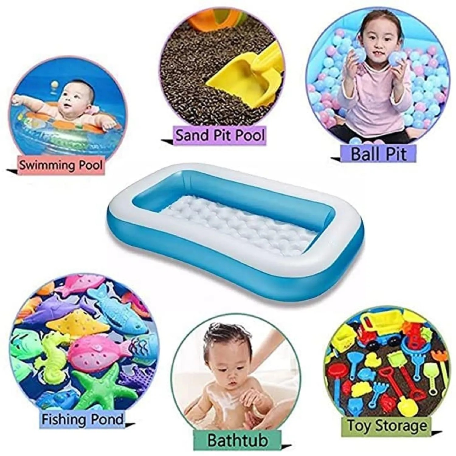 Intex 56483 Rectangular Inflatable Baby Pool (1.66m x 1m) - Soft Padded Floor for Toddler Safety 5.5ft Rectangular Splash Pool with Cushioned Base - Perfect for Balcony & Garden