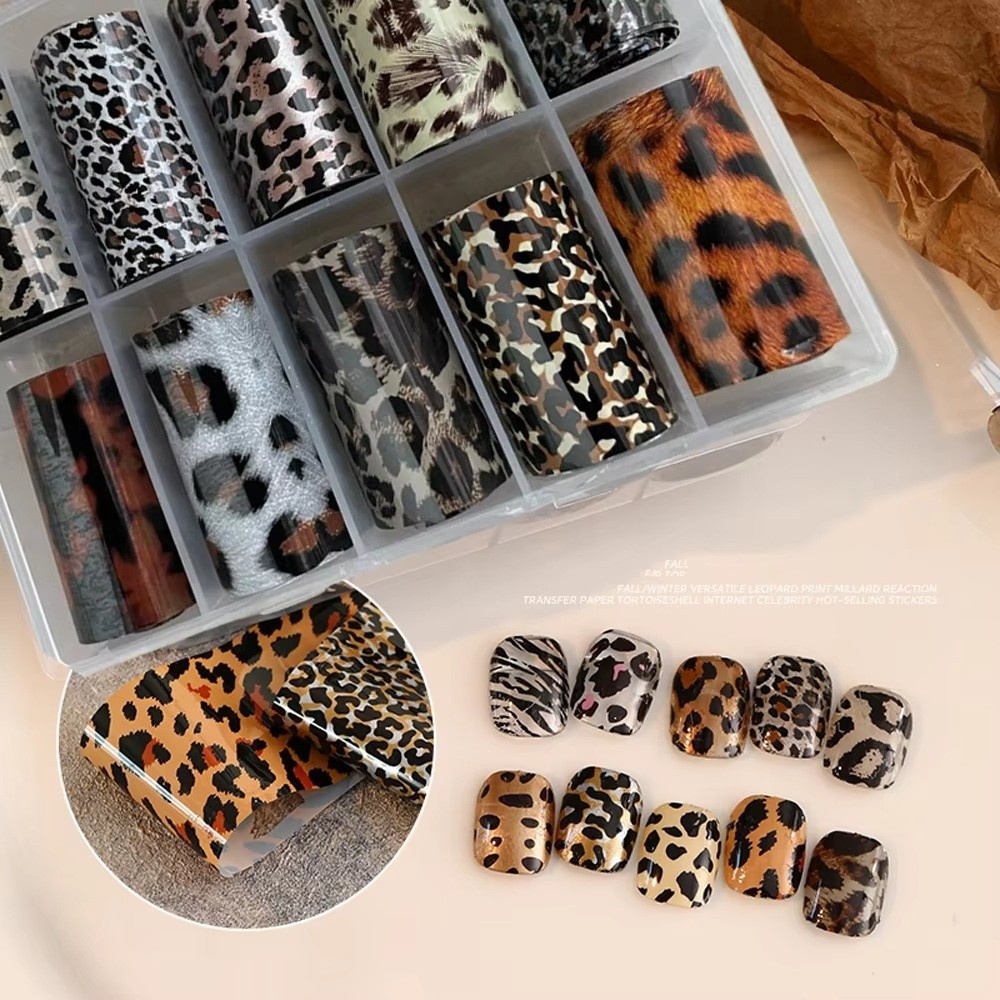 Fashion Lace Design Nail Foils Leopard Print Black White Nail Stickers Stripe Pattern Sequin Effect Nail Art Stickers Manicure DIY