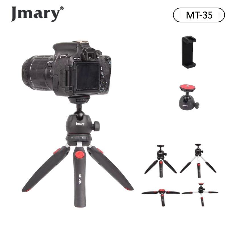 Jmary MT-35 Portable Mini Tripod with 360° Ball Head - Professional Desktop Stand for DSLR, Smartphone, Vlogging & Projectors - Foldable & Lightweight Aluminum Alloy Construction with Universal Phone Clip