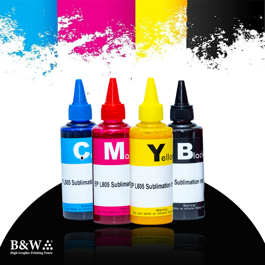 Sublimation INK for Epson Color Printer L805 / L800 / L1800 - 6 Colors - (C/M/Y/BK/LC/LM - 100ml x 6 pcs) - Perfect for Heat Transfer Printing on Mugs, Mobile Cases, Polyester T-Shirts, and more. Compatible with Epson 6-color printers.