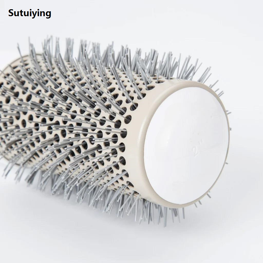 Sutuiying 1PC 6 Size Gray Hair Brush Nano Hairbrush Thermal Round Barrel Luxury Comb Hairdressing Hair Drying Curling Salon Styling Tool