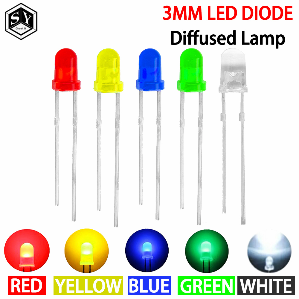 10PCS /100PCS F3 3mm LED Diode Light Assorted Kit Green Blue White Yellow Red COMPONENT DIY kit