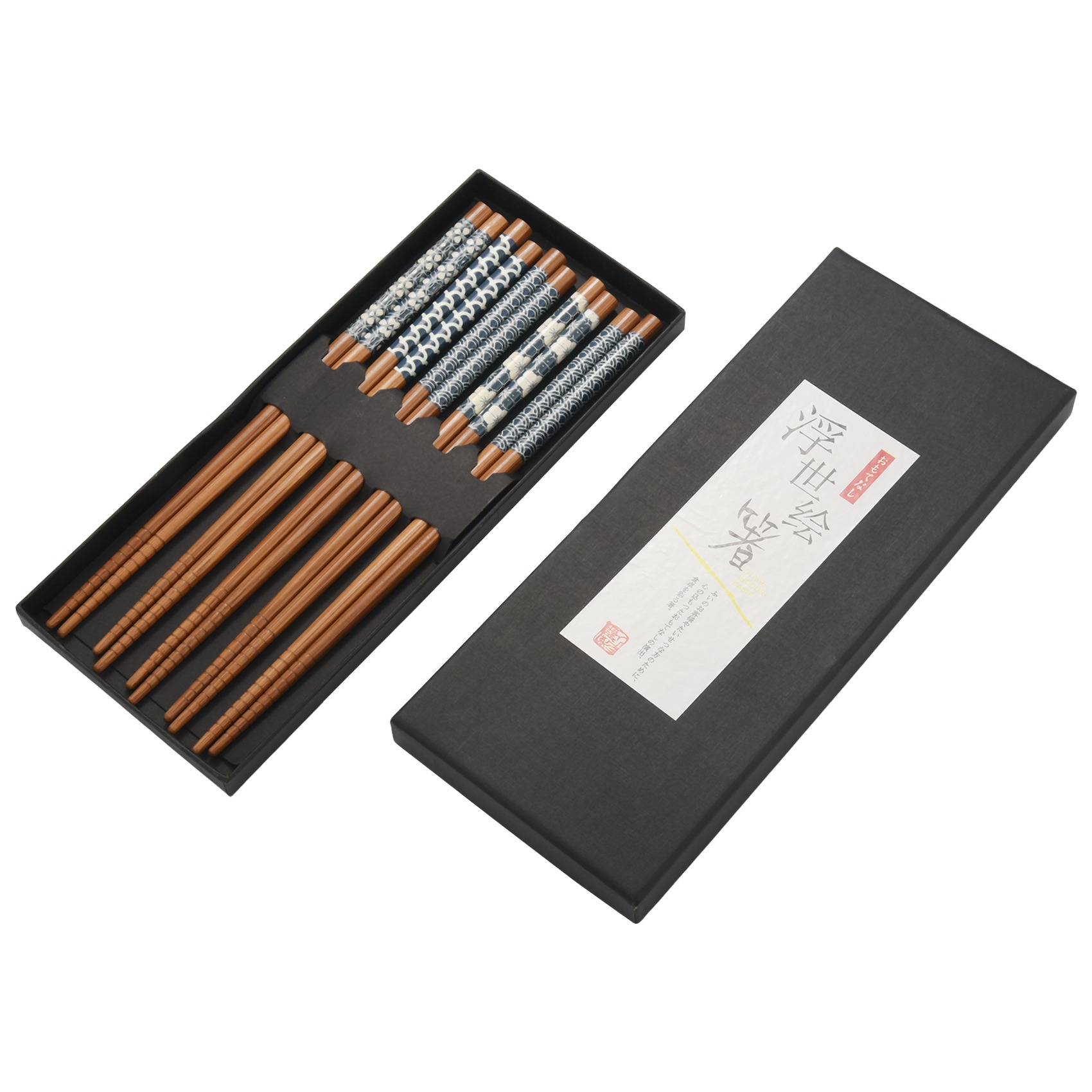 5 Pairs Bamboo Chopsticks Reusable Gift Sets,Dishwasher Safe,8.8 Inch