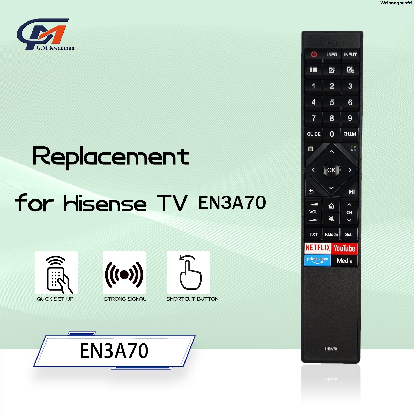 Weihonghunfei2025 New EN3A70 New Replacement Remote Control for Hisense OLED 4K TV H55O8BUK HE100LN60D 50U7QF 50U7QFTUA 55U7QF with Voice Function
