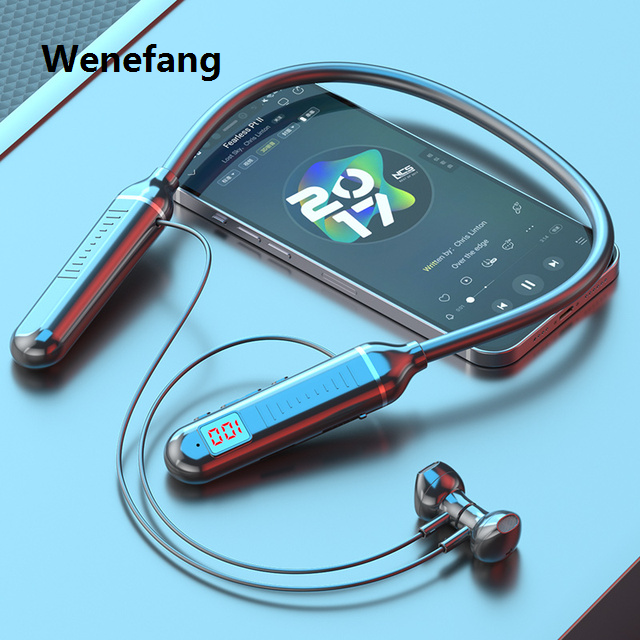 Wenefang 【New design】Olaf Tws Neckband Wireless Headphones Bluetooth 5.3 Earbuds Tf Card Led Display Bloothooth Earphone Waterproof Headset With Mic