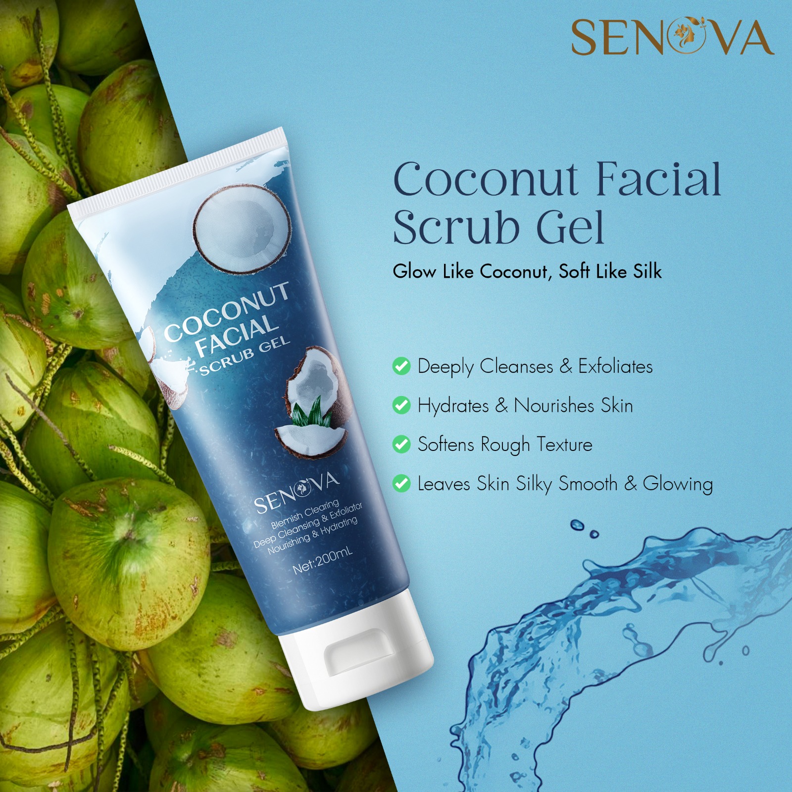 Senova Coconut Facial Scrub Gel 200ml