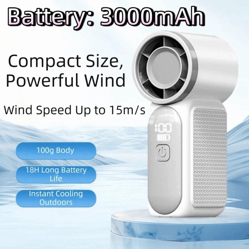 Cooling Gear Wind Mini Portable Fan Air Turbo Tech Adjustable Handheld Turbo Fan Ultra-quiet LED Display Pocket Fan Office, Makeupfan, Korean Fan