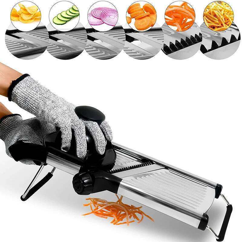 LMETJMA Adjustable Mandoline Stainless Steel Vegetable Slicer Chopper Cutter for Potato Tomato Onion Carrot JT213