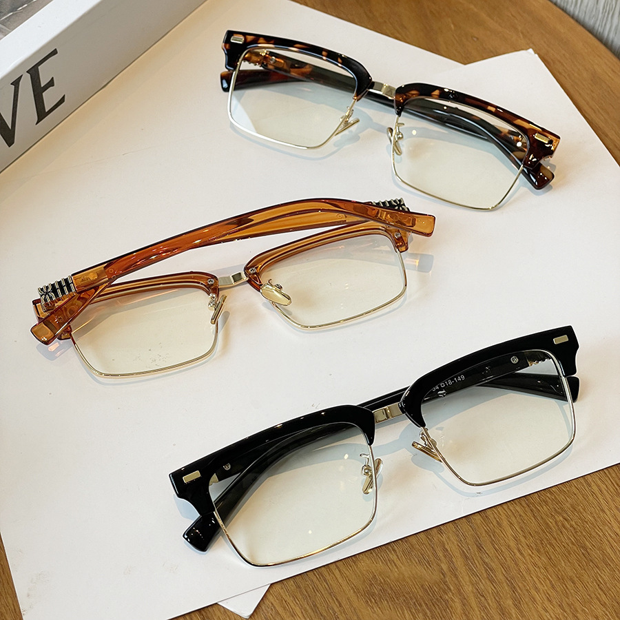【New Arrivals】M Home Casual Cool Plain Square Half-Frame Eyebrow Line Glasses Sweet Cool Hot Girl Style Student Myopia Degree