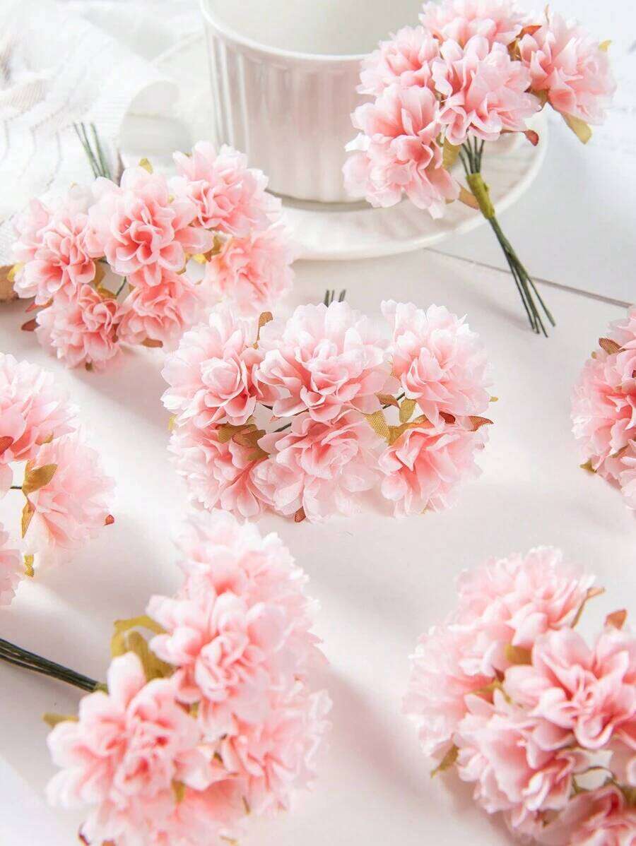 1PC(6PCS Head) Artificial Carnations Flowers MINI Letter, Bouquet DIY, Wreath Candy Box Home Wedding Bride Wrist Chest Flower, Headflower Material, New Year Decoration, Birthday Party Cake Accessories, Valentine Day, Gift Gifts Graduation