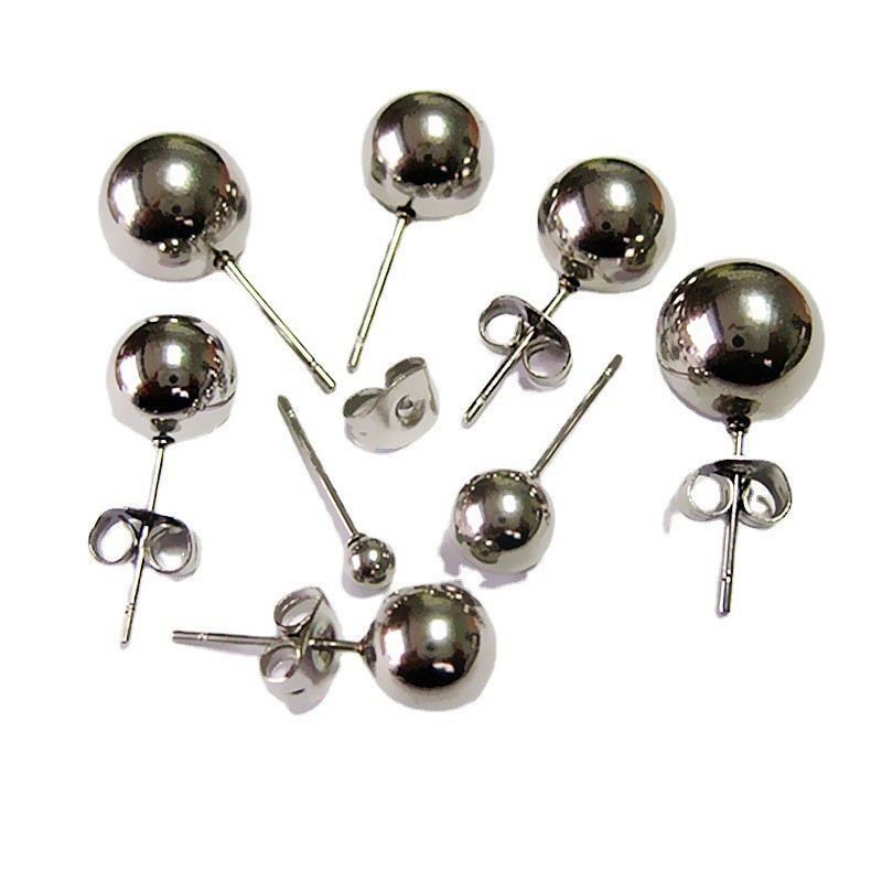 【New arrival】3-8mm round bead earrings simple natural stainless steel jewelry earrings titanium steel men's and women's earrings