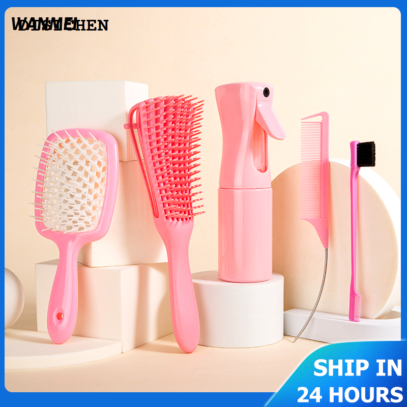 DISICHEN Luxury 5pcs/set Detangling Hair Brush Curly Hair Curved Rat Tail Comb Set Untangle Hair Brush Salon Professional Hairdressing Tools