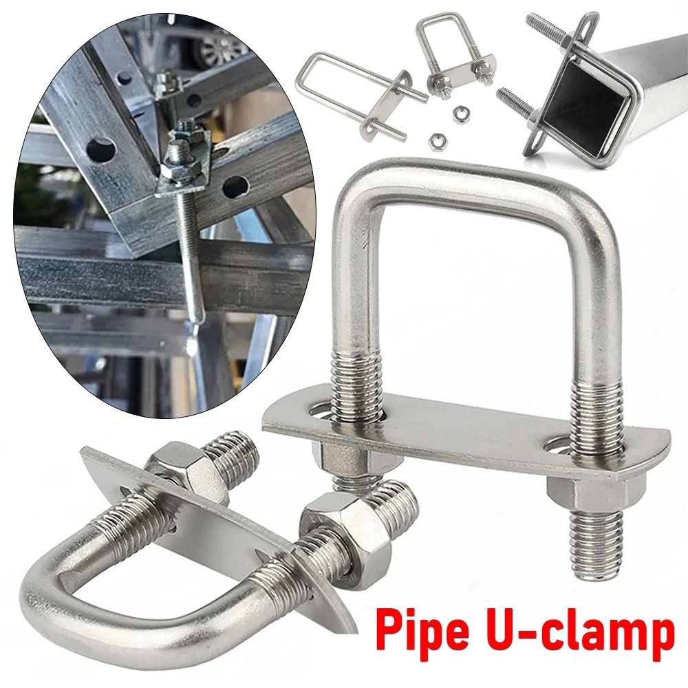 2Sets New 304 Stainless Steel Square Clamp Right Angle U-bolt With Baffle Pipe U-clamp M6 Screw Squa Bolt