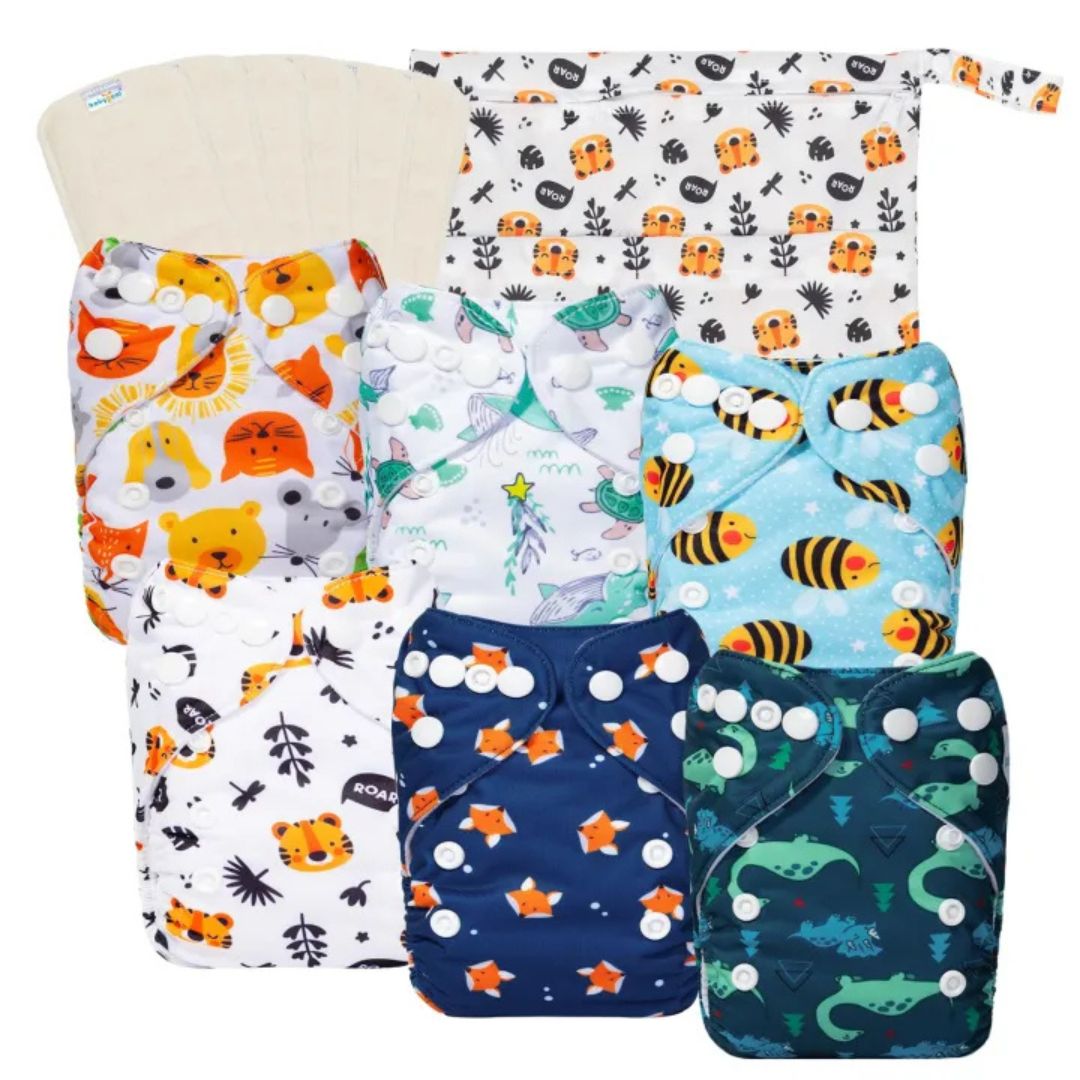 Baby Printed Washable & Waterproof Clothes Diaper 2 Pcs Diaper With Absorbent Pads