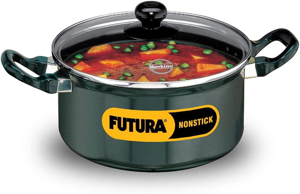 Hawkins Futura Hard Anodised Cook N Serve Stewpot/Kadhai - Non Stick, 24 cm, 3.25 mm, Stainless Steel Lid, NST30, 3L