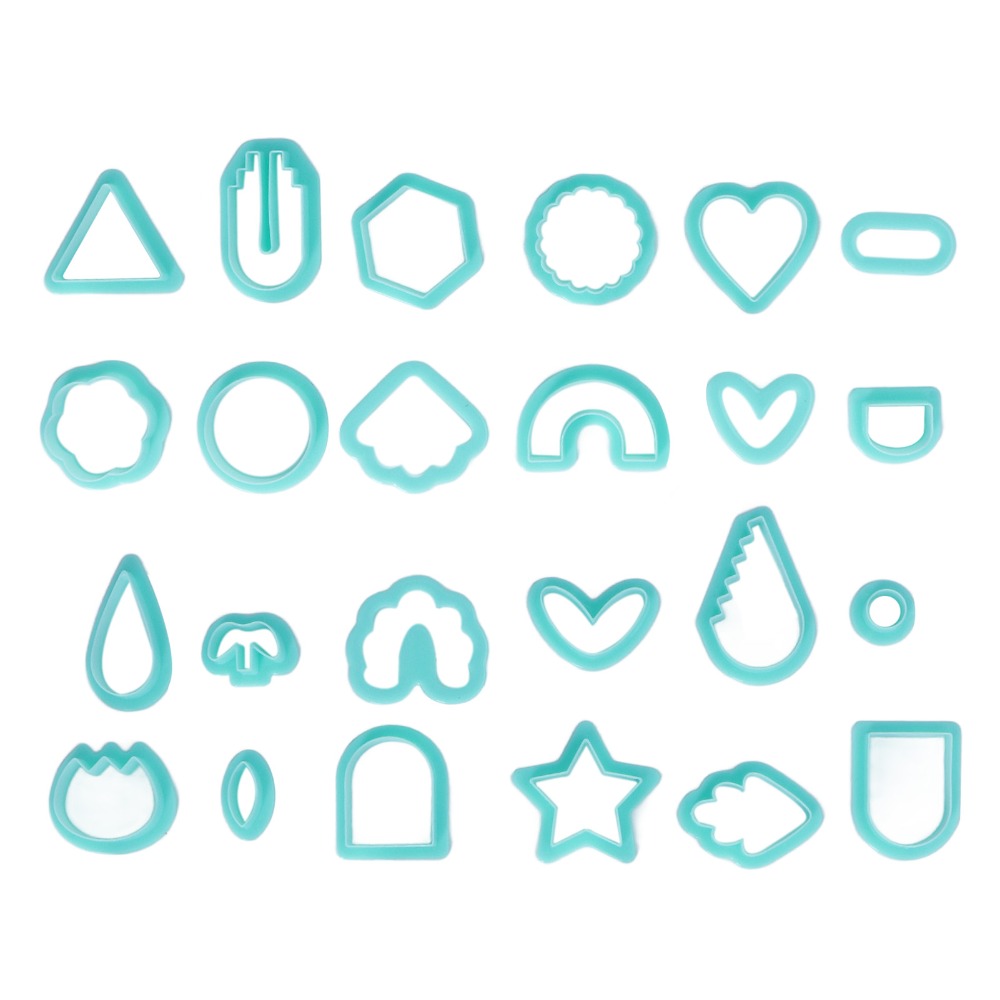 24pcs Jewelry Tools Various Shapes Polymer Clay Cutters Plastic Green Clay Earring Cutters Polymer Clay Molds DIY Hand Made