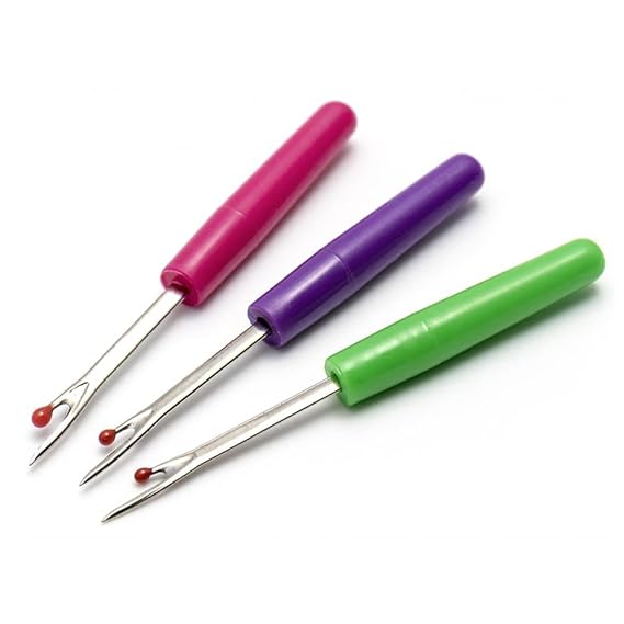 JJP Pack of 3 Pieces Gemsy Seam Ripper Tool Set Piece Sewing Accessories Kit for Stitch Thread Remover Opening Removal Cutting | Ideal for Sewing Tailoring DIY Projects | Stainless Steel Blades with Comfort Grip Handles