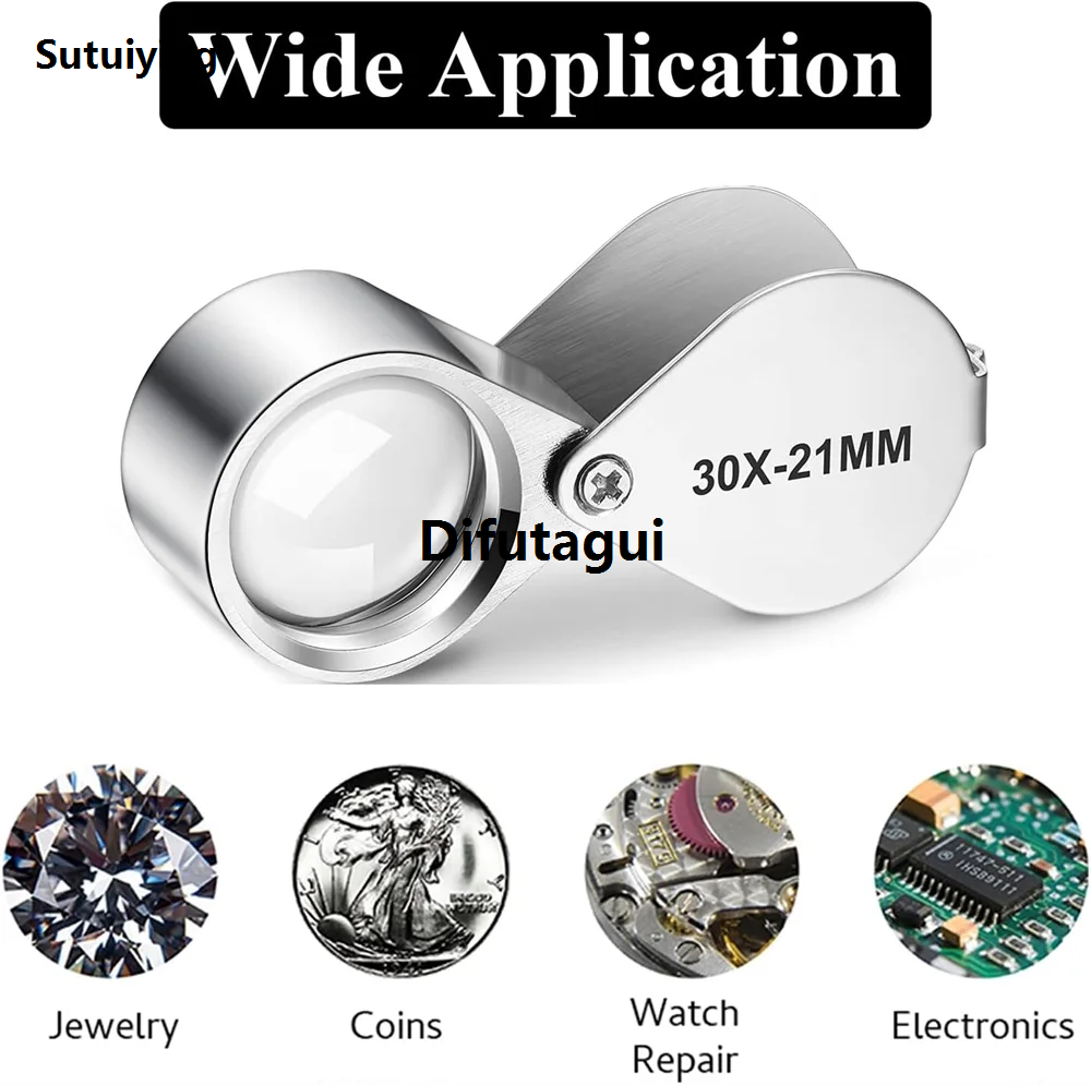 Difutagui 30x21mm Magnifying Glass Pocket Jewelry Loupe Mini Folding Magnifier Sales promotion Portable For Identifying Jade Coin Antique Magnifying Glass