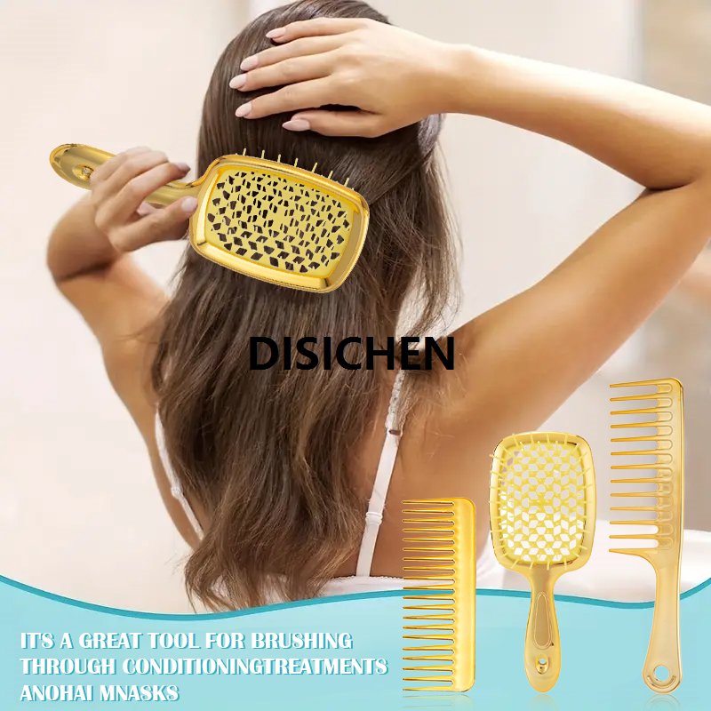 DISICHEN 1-3pcs Profession Detangling Hair Brush Set Professional Barber Comb Scalp Massage Hair Care Golden Salon Air Cushion Hairbrush Bargain price