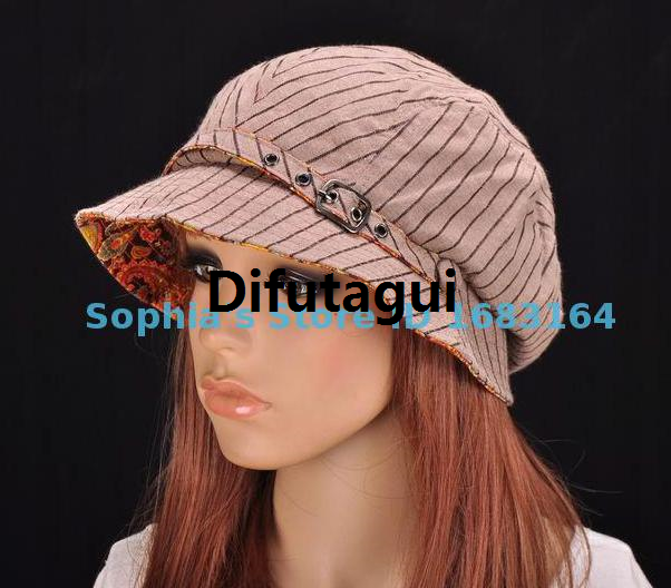 Difutagui 【Heartbeat Girl Store】M195 Brown Cute Stripe Bargain price Cotton Sun Brim Bucket Summer Women's NWT