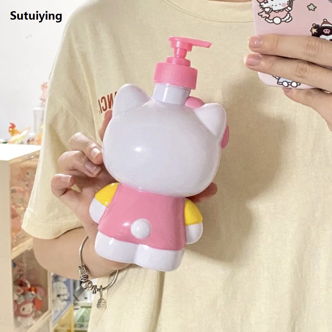 Sutuiying New Kawaii Hello Kittys men Bottle Cartoon Partoon Kitty 【2025 Version】 Modelling Press Bottle Shampoo Bottle Shower High Volume