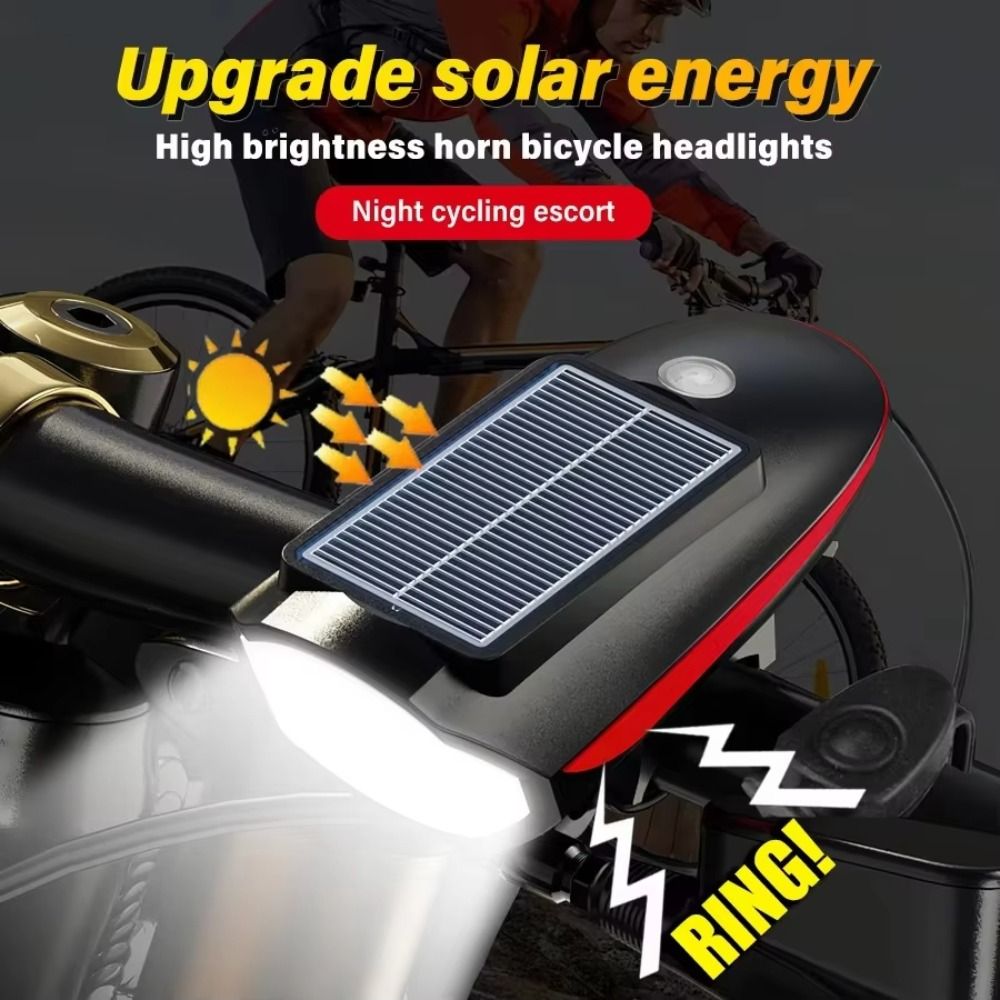 Portable Waterproof Solar Bicycle Light High Brightness 3 Modes LED Bike Front Lamp Universal Rechargeable Night Riding Lamp for Cycling Safety