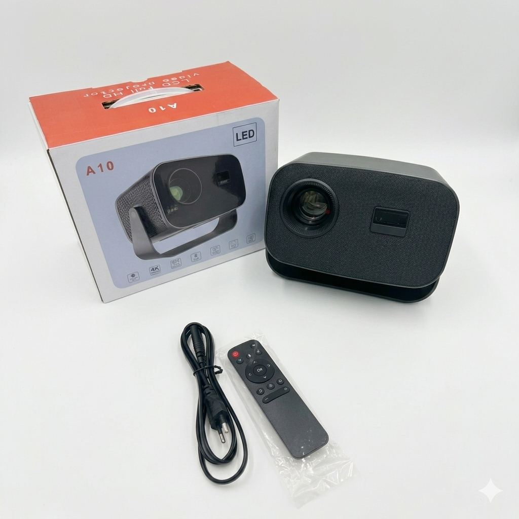 Smart Mini Projector A10 4K - Auto Keystone & Electric Focus - Dual WiFi - 360° Rotatable Projector