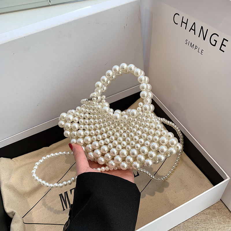 ins New Korean Style Fan-Shaped Mini Lipstick Fan-Shaped Portable Concave Shape Hand-Carrying Crossbody Pearl Bag Women's Bag