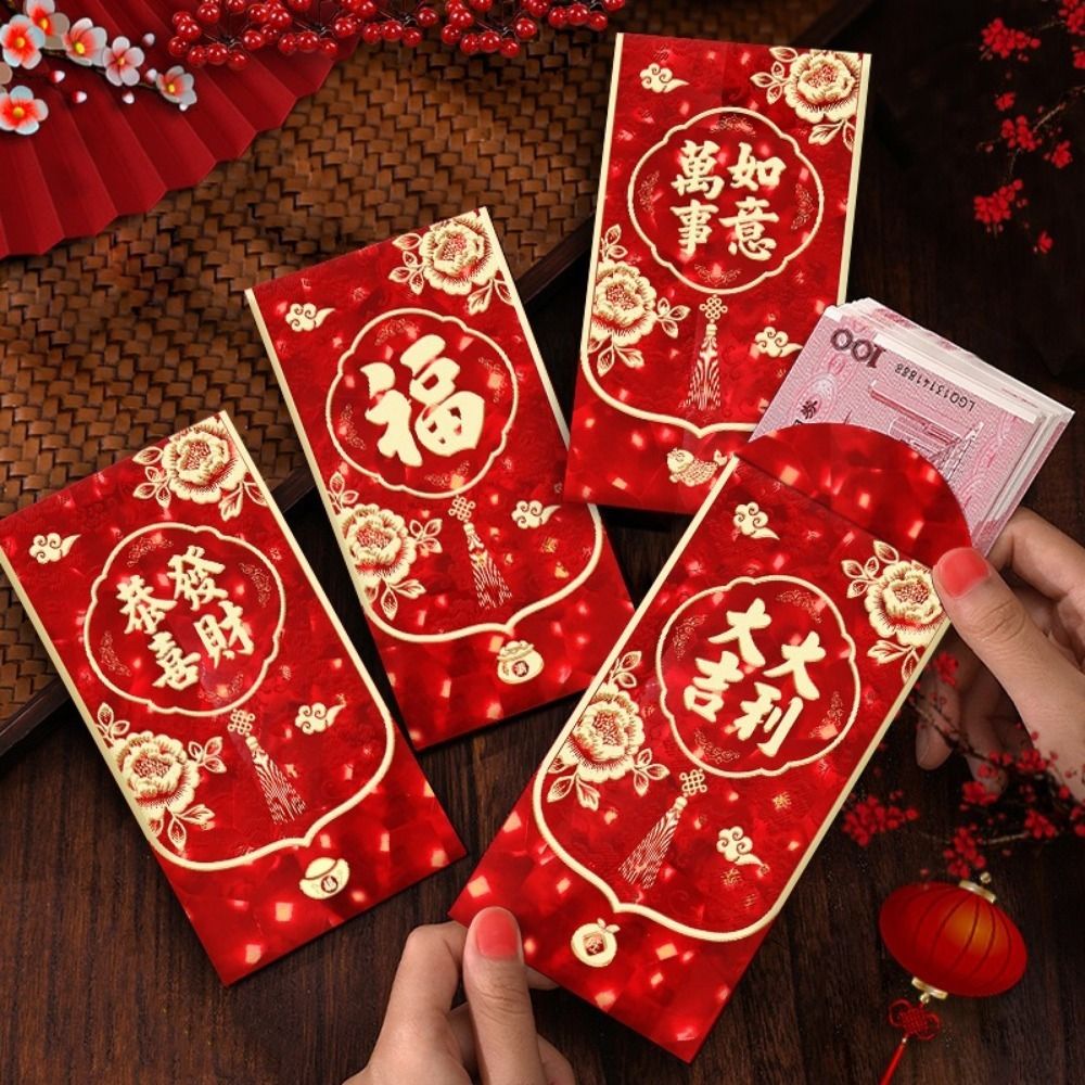 6Pcs Hongbao Chinese Style 2026 Horse Year Red Envelope Large Capacity Traditional New Year Money Envelope Bless Words Paper Money Bag Marriage Celebration
