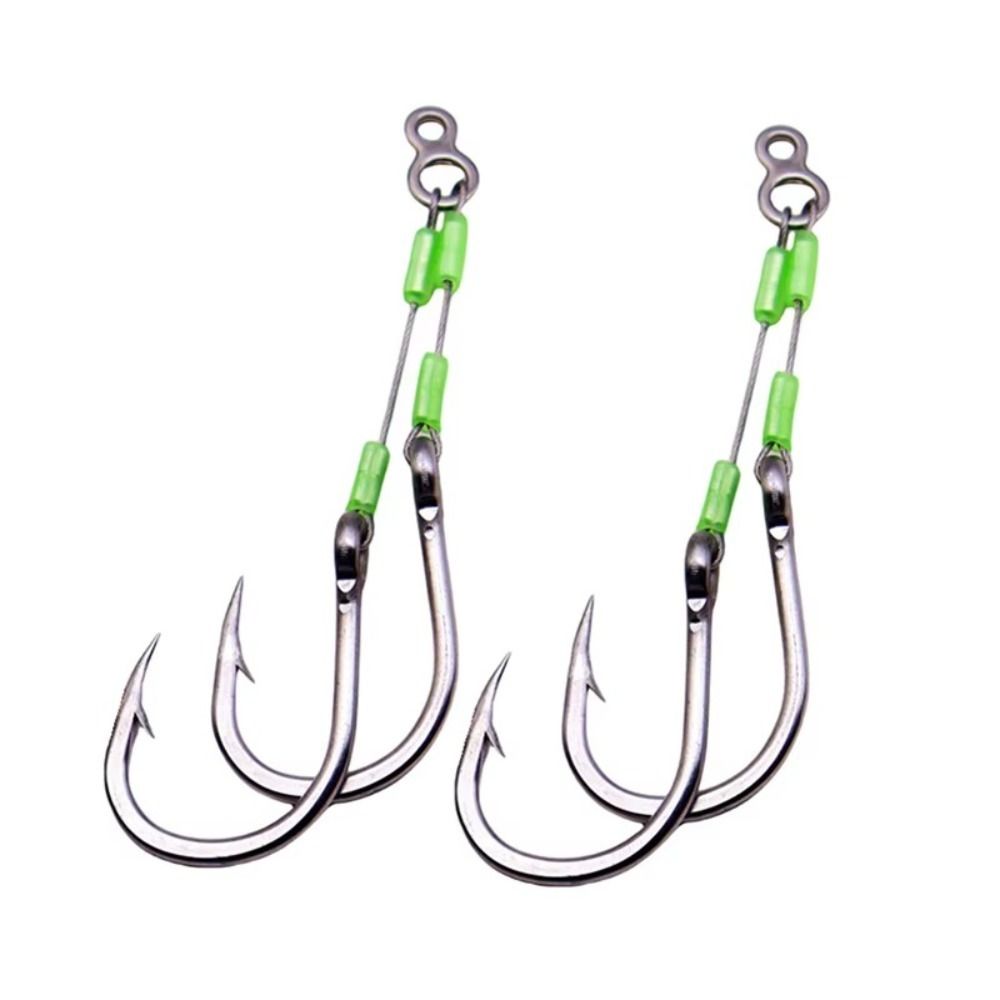 Durable Construction 7x7 Strands Steel Wire Luminous Jig Luminous Feature Stainless Steel Twin Assist Hooks 3/0-10/0 Sizes Corrosion Resistant Luminous Saltwater Fishhook Deep Sea Fishing