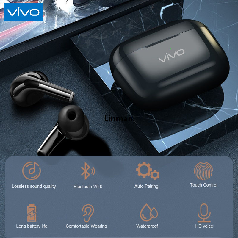 Linman Dizzy 【 + 】VIVO Original 4th Generation Earphones Wireless Bluetooth 5.3 OriginalEarphones in Ear Earplugs Sports TWS Waterproof Earphones with Microphone