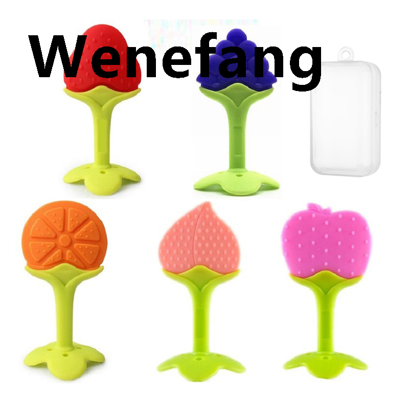 Wenefang 3 PCS Baby Teething Toys for Newborn Infants Silicone BPA-Free Newborn Sales promotion Fruit Shape Chew Toys With Storage Box Perfect Baby Gift