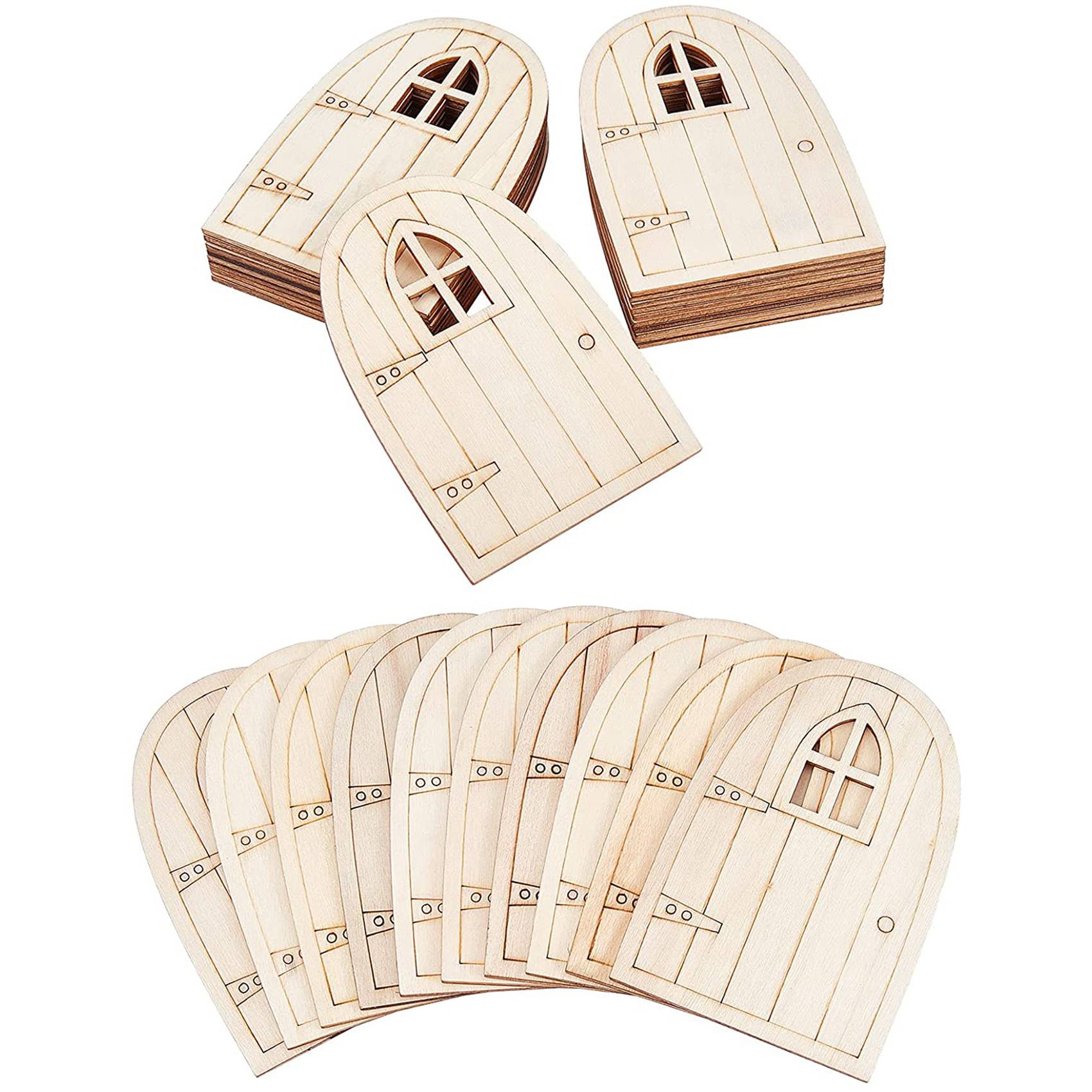 30 Pcs Unpainted Simulation Wooden Fairy Mini Blank Garden Hollow Out Door for Miniature DIY Craft Embellishments