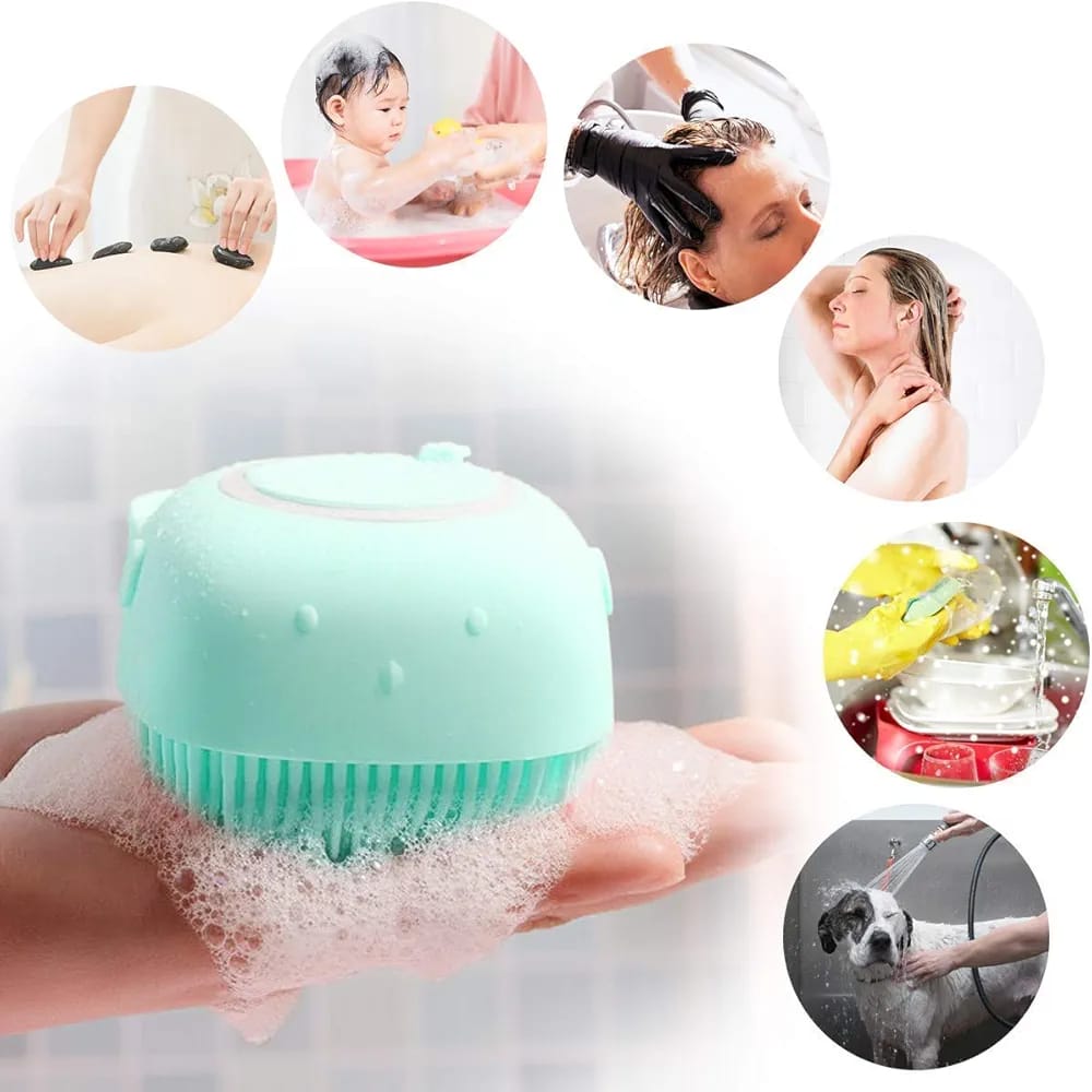 Silicone Massage Soft Cleaning Bath Body Brush With Shampoo Dispenser - Pink/Yellow/Blue