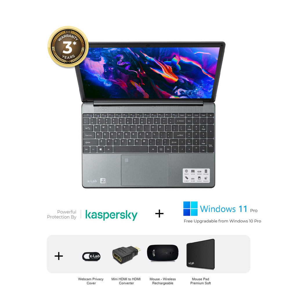 XLab x-Book Series XL-156P Laptop- i3, 8GB RAM, 256GB SSD, Fingerprint Security, 15.6" Full HD Display