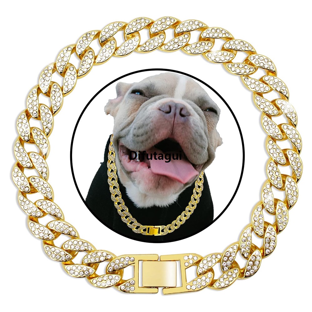 Difutagui Dog Cuban Gold Chain Luxury Diamond Dog Collar Pet Metal Necklace Bargain price Jewelry Accessories for Small Medium Large Dogs Cats Pet Gift