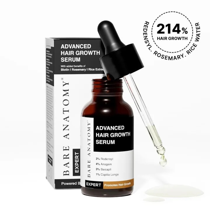 Baree Anatomy Advanced Hair Growth Serum| 3% Redensyl | + 4% Anagain + 3% Baicapil | Rosemary, Biotin | Hair growth & Hair fall control serum for Women & Men | 30mL