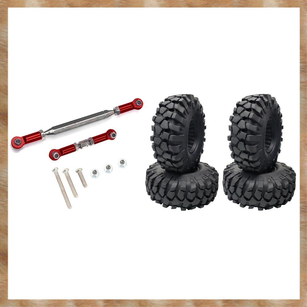 Kqueebee 2 Set RC Car Parts: 1 Set Steering Linkage Servo Link Pull Rod Turnbuckle & 1 Set 1.9 Inch Rubber Tyre 1.9 Wheel Tires