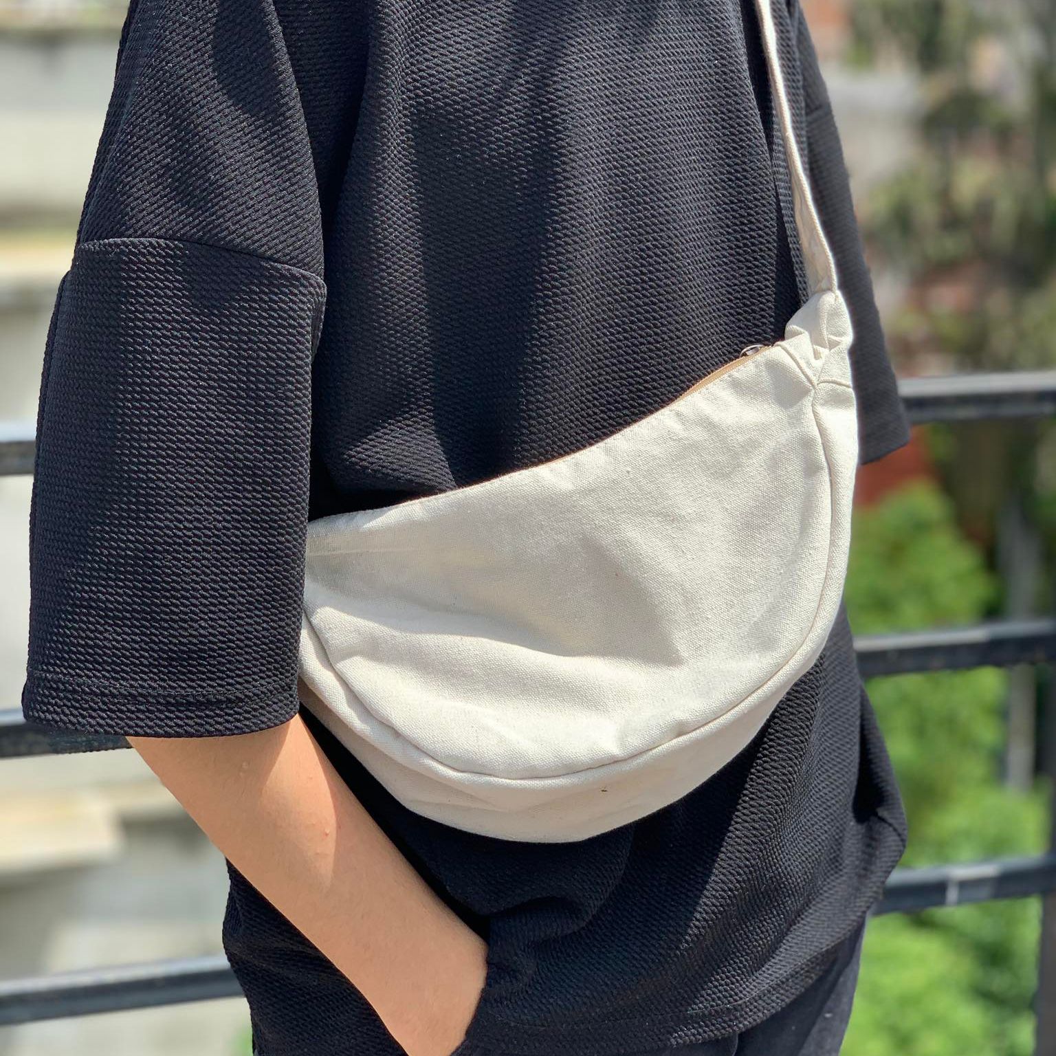 Cotton Canvas Moon Bag | Dumpling Bag | Momo Bag | Crescent Bag For Men and Women
